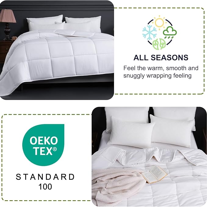 YOUR MOON Luxurious All Season Wool Comforter Queen Size 100% Natural Australian Wool Duvet, Hypoallergenic Premium Filled Comforter, Noiseless Jacquard Rayon Derived from Bamboo Shell(White)