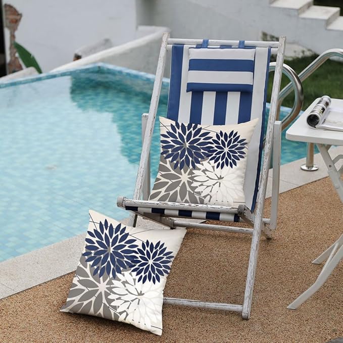 DFXSZ Outdoor Throw Pillow Covers 20x20 Inch Set of 2 Waterproof Spring Summer Geometric Elegant Navy White Outdoor Pillow Covers for Patio Funiture Garden Couch 158Z20