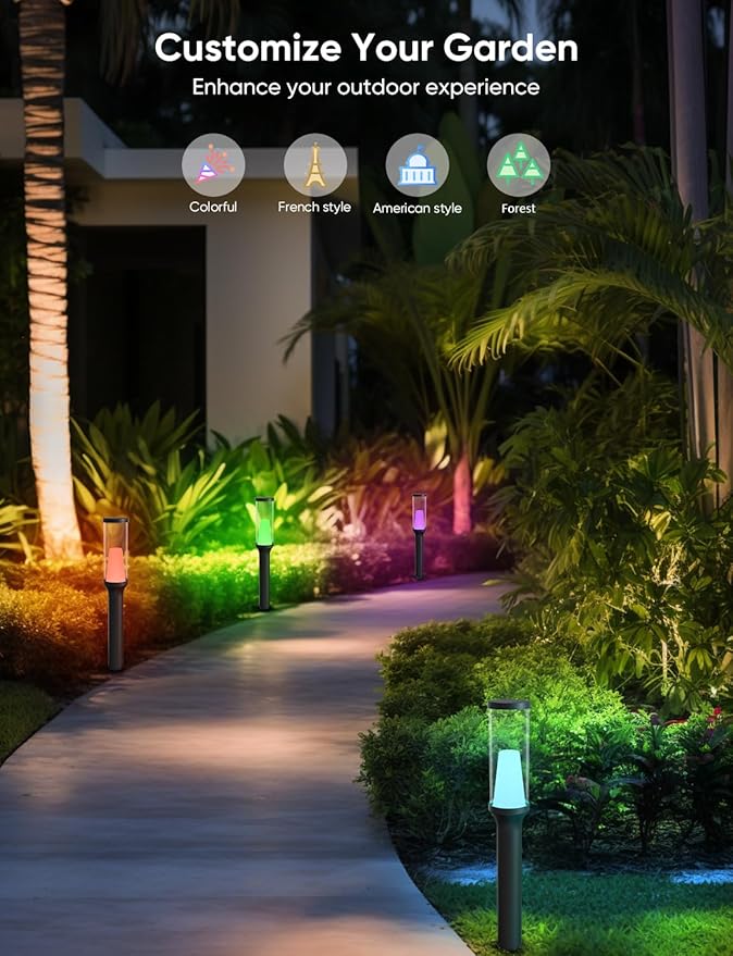 Pathway Lights Outdoor 800LM, RGBCW Low Voltage Landscape Lighting, Smart APP and Alexa Control, IP65 Waterproof, Color Changing Walkway Lights for Garden, Yard, Patio, Christmas, 4 Pack