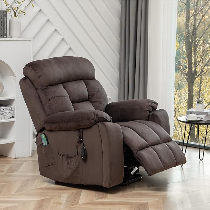 26in Extra Wide Recliner Chair for Big Man 400lbs, Oversized Power Lift Chair with Heat and Massage Hidden Cup Holder, Lift Recliner Chairs for Elderly (Dark Brown)