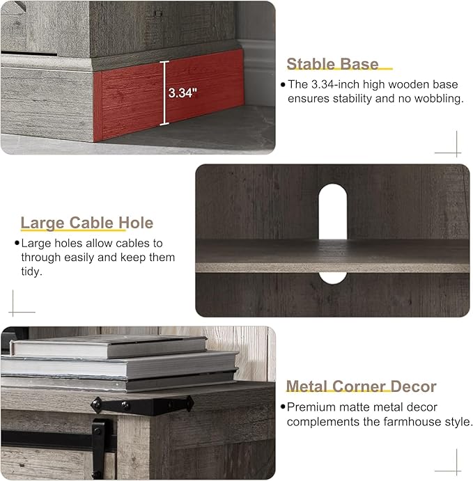 T4TREAM Farmhouse TV Stand for 75 Inch TV, Rustic Entertainment Center w/Sliding Barn Door, Large Media Console Cabinet w/Storage Shelves, Wood Television Stand for Living Room, Light Rustic Oak