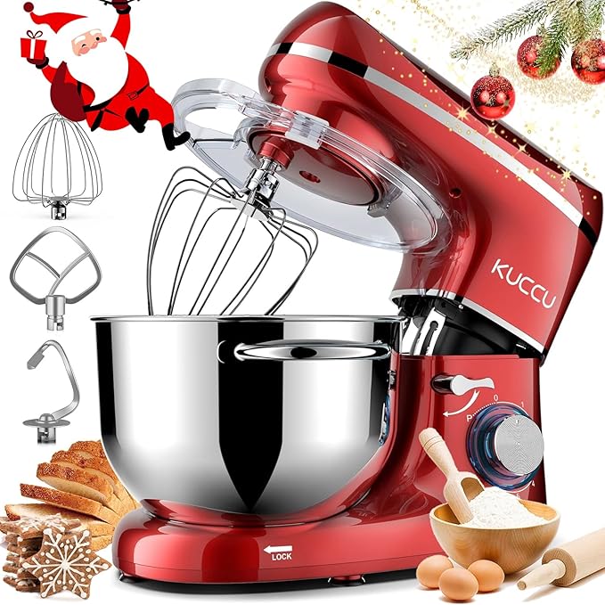 Stand Food Mixer, 6.5 Qt 660W, 6-Speed Tilt-Head , Kitchen Electric Mixer with Stainless Steel Bowl,Dough Hook,Whisk, Beater, Egg white separator (6.5-QT, Red)