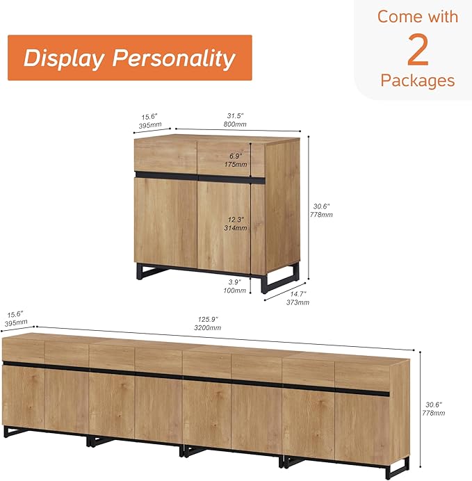 WAMPAT Modern TV Stand for TVs up to 120 inch, 4 in 1 Wood Entertainment Center TV Console Table with Adjustable Shelves and Metal Base for Living Room,Bedroom,Oak