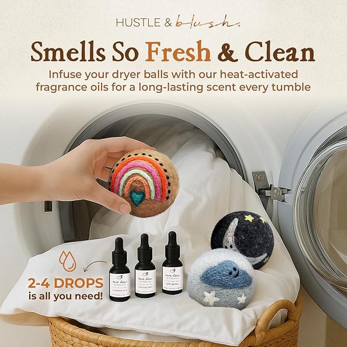 Fluff Ewes Wool Dryer Balls 6 Pack Premium New Zealand Wool Laundry Balls for Dryer, No Static Dryer Balls Laundry Reusable, XL Wool Dryer Balls Cute, Baby Dryer Balls for Dryers - Rainbow or Shine