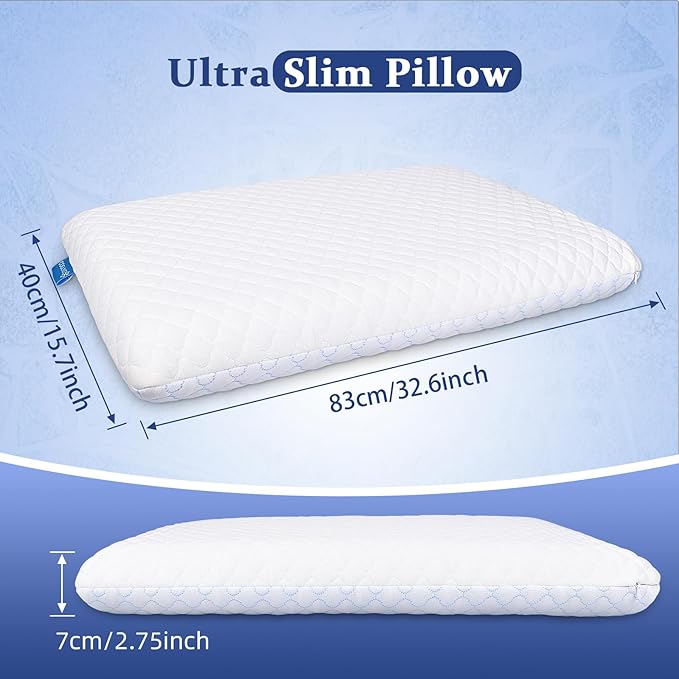 SofGlowly Ultra Thin Flat Pillows for Sleeping King Size -33x16 Inch, Cooling Memory Foam Pillow 2.75 inch Height Ultra Thin Pillow,Slim Bed Pillows for Stomach Back Sleeper