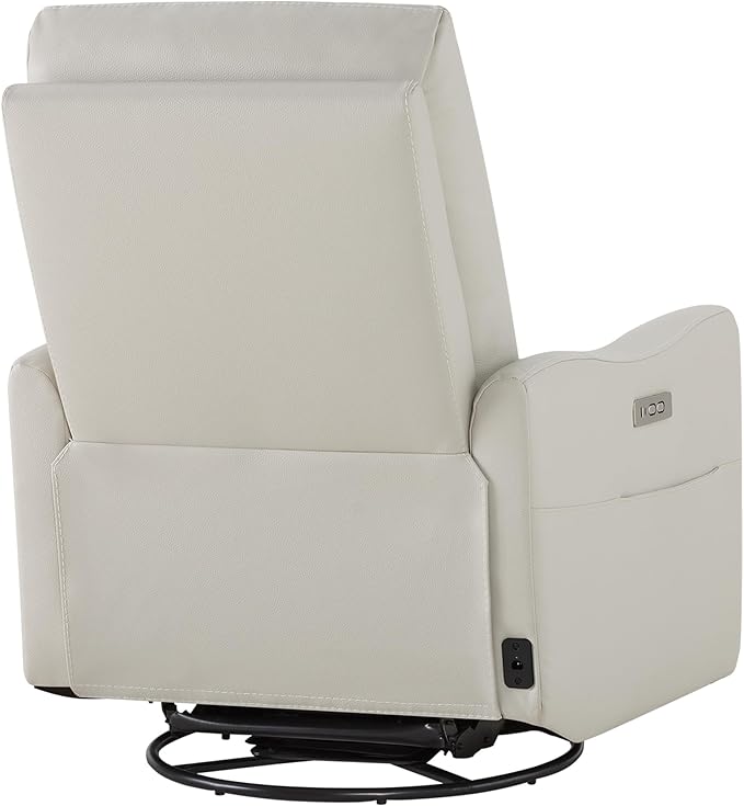 Watson & Whitely Power Recliner Chairs for Adults, Swivel Rocker Recliner Chair with Charging Ports for Living Room, Faux Leather RC011 (Cream)