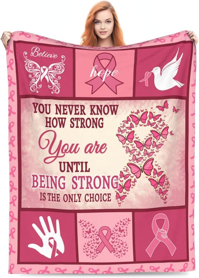 Breast Cancer Gifts Breast Cancer Awareness Blanket Cozy Fleece Flannel Survivor Throw Blanket Soft Warm Plush Bedding Get Well Gifts for Women for Couch Sofa Bed 50"X60"