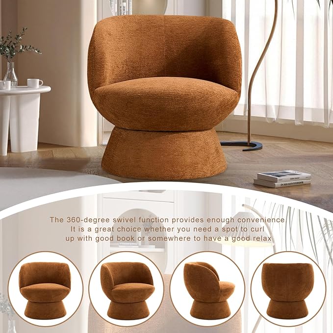 360° Swivel Boucle Bucket Chair, Accent Barrel Makeup Vanity Chair Modern Lounge Single Sofa with Padded Armrest for Dining Room, Living Room, Bedroom and Home Office (Set of 2 Orange)