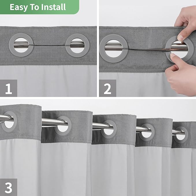 Extra Long No Hook Shower Curtain with Snap-in Fabric Liner Set,Slub Textured Fabric Shower Curtains for Bathroom,Hotel Style Modern Shower Curtain,Water Repellent & Washable,71x86(84),Grey