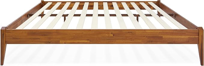 Bme Dinkee 15 Inch Signature Bed Frame Without Headboard - Modern & Minimalist Style with Acacia Wood - 12 Strong Wood Slat Support - Easy Assembly - No Box Spring Needed - Caramel, Full