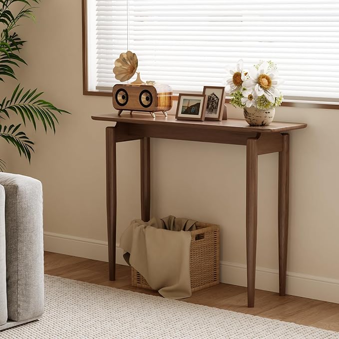 Wood Console Table Walnut Entryway Table, Thin Console Table, Sofa Tables for Living Room (39.4'')