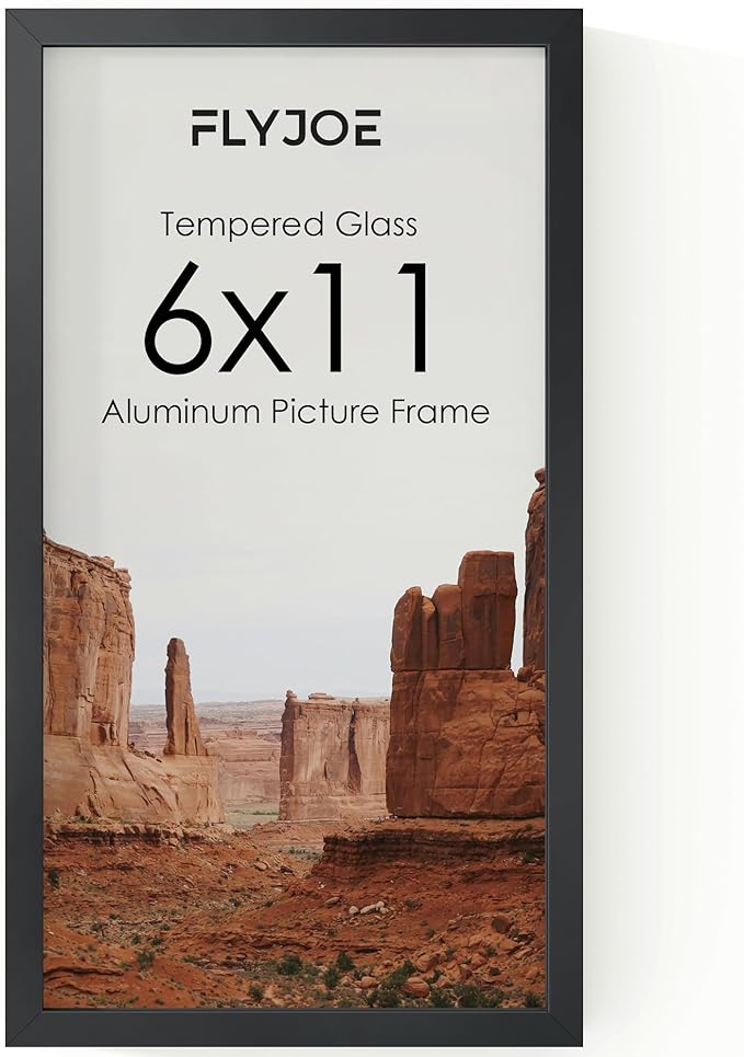 Metal Picture Frame - Black Aluminum Picture Frames with Real Glass, Wall Mounting Horizontally or Vertically, Simple and Elegant Decor for Wall Gallery Poster Photo 11x6 Frames, Black