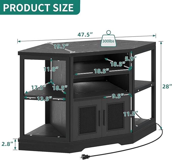 YITAHOME Corner TV Stand for TVs up to 55/50 Inch with Power Outlet, Modern Farmhouse Entertainment Center, Wood TV Media Console with Storage Cabinets Shelves for Living Room, 47" Black