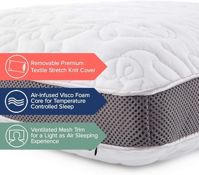 Double Airflow Ventilated Memory Foam Bed Pillow for Sleeping - 5.5-inch Breathable Cooling Medium-Loft (Standard)