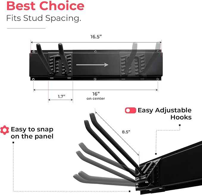 Garage Tool Organizer Wall Mount - 64 inches - Sturdy Storage Rack with Adjustable Hooks, Anti-Rust - Easy Installation, 400lbs Capacity - Garden Tool Organizer (04 Racks & 08 Hooks)