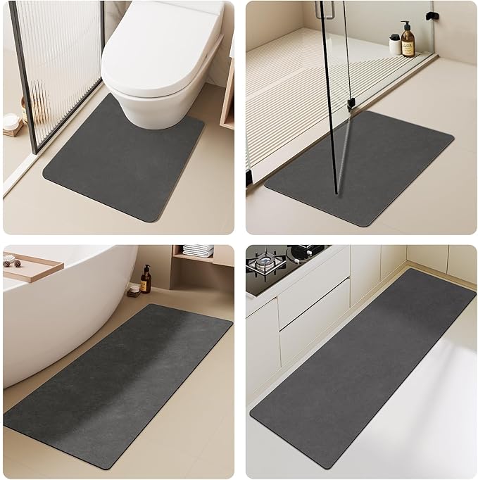 Bath Mat, Bathroom Rugs Non Slip Washable Thin Absorbent Quick Dry Bath Mat Fits Under Door Bathroom Floor Mat Perfect for Bath, Shower, or Sink 36"x48" Dark Grey
