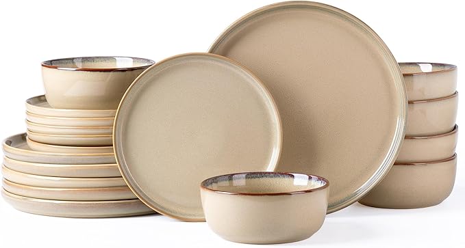 AmorArc Stoneware Dinnerware Sets,Round Reactive Glaze Ceramic Plates and Bowls Sets,Highly Scratch Resistant | Dishwasher & Microwave Safe Dishes,Service for 6 (18pc)