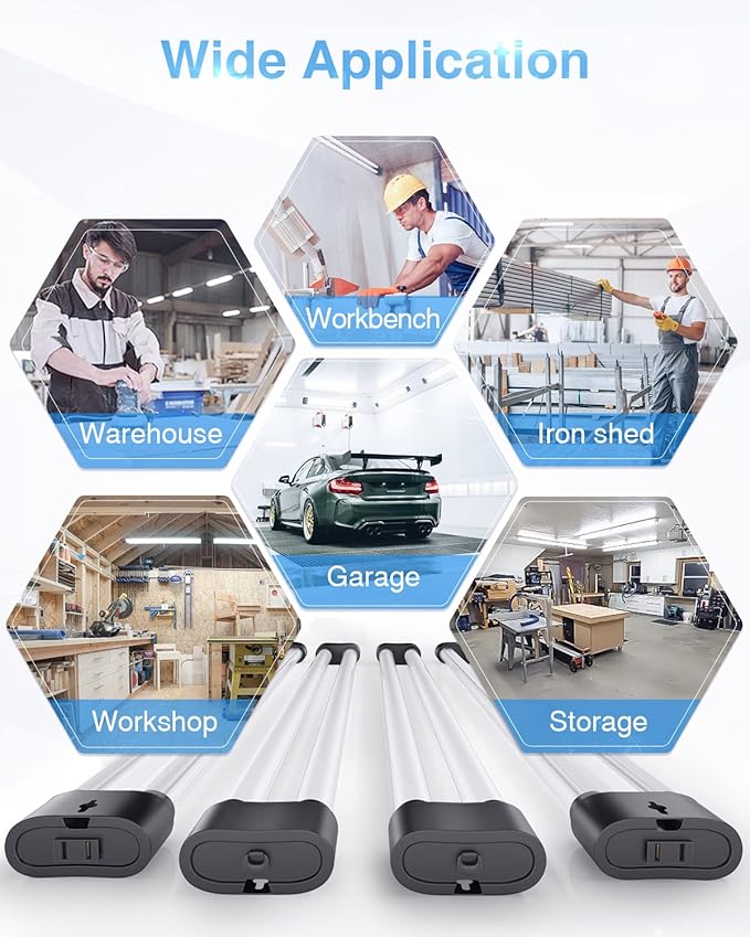 Ensenior 4 Pack Linkable LED Utility Shop Light, 4 FT, 4400 High Lumens, 36W Equivalent 280W, 5000K Daylight, 48 Inch Shop Light for Garage, Surface or Hanging Mount, Black, ETL Certified