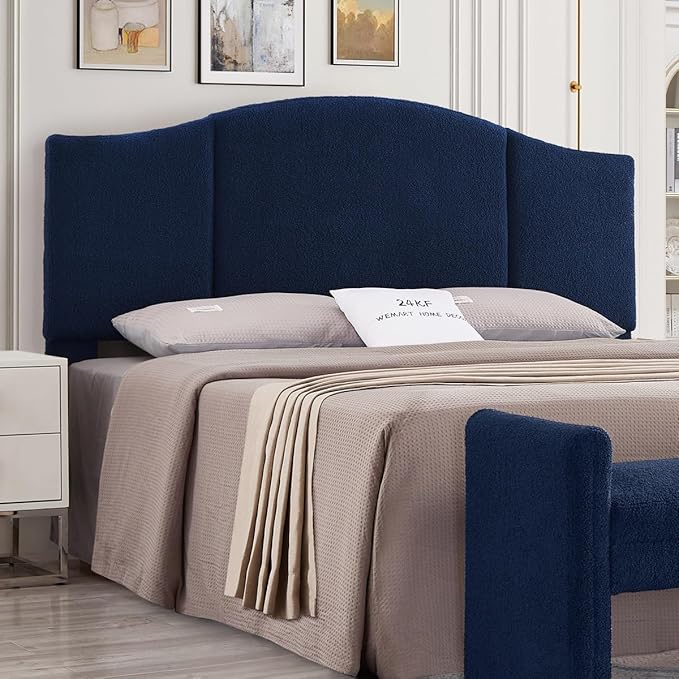 24KF Middle Century Upholstered Foldable King Headboard, Modern Boucle Teddy Fabric Headboard King/California King, 6033-K-Navy