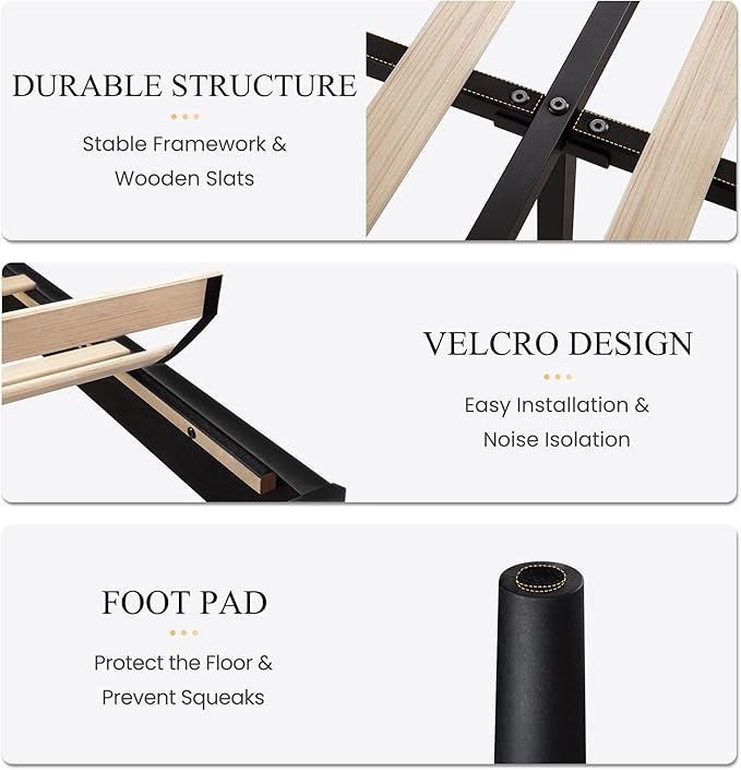 SHA CERLIN Queen Size Velvet Bed Frame with Vertical Channel Tufted Wingback Headboard, Upholstered Platform Bed with Wood Slats, No Box Spring Needed, Easy Assembly, Black