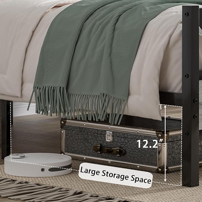 King Bed Frame and Headboard, Industrial 51.2" Tall Headboard, King Platform Bed Frame with Heavy Duty Metal Slats Support, No Box Spring Needed, Noise-Free, Easy Assembly, Wash Grey