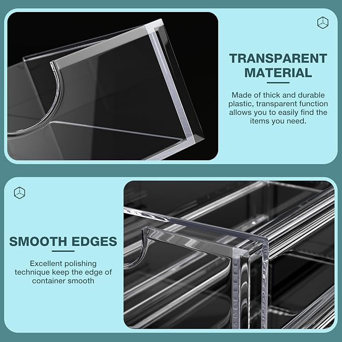 Noverlife 3 Drawers Hair Accessories Organizer, Clear Acrylic Hair Ties Desktop Craft Drawer Cabinet, Hair Claws Desk Organizer Storage Containers Box with Pull-Out Drawer for Bathroom Closet Office