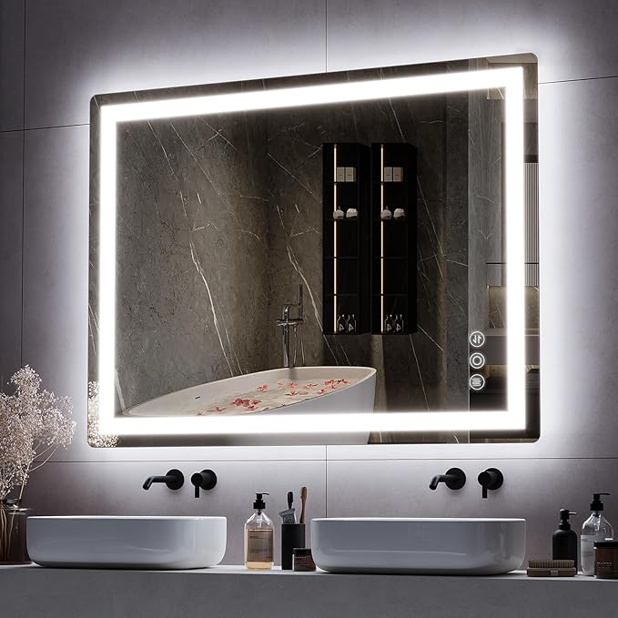 30"x 40" LED Mirror for Bathroom with Frontlit and Backlit, Anti-Fog, 3 Colors Temperature & Dimmable, Wall Mounted Bathroom Mirror