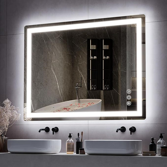 30"x 40" LED Mirror for Bathroom with Frontlit and Backlit, Anti-Fog, 3 Colors Temperature & Dimmable, Wall Mounted Bathroom Mirror