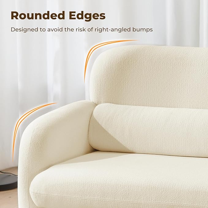 Furnimart Modern Loveseat Sofa, 54" 2-Seater Boucle Sofa, Comfy Upholstered Minimalist Couch, Small Couches for Small Spaces, Apartment, Office, Living Room, Bedroom, Dorm, Chenille White