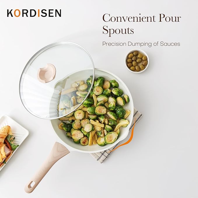 Ceramic Nonstick Frying Pan Skillet Set with Lid, 3 Piece Ceramic Pans for Cooking Non Toxic, Healthy Induction Cookware, Stay-Cool Handle, PFOA & PFAS Free (9.5 Inch, 11 Inch, 12.5 Inch)