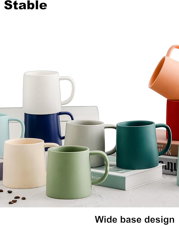 T-WARE 16 Oz Coffee Mugs, Matte Light Grey Mug Set of 4, Ceramic Mugs Coffee, Solid Color Coffee Cups Ceramic