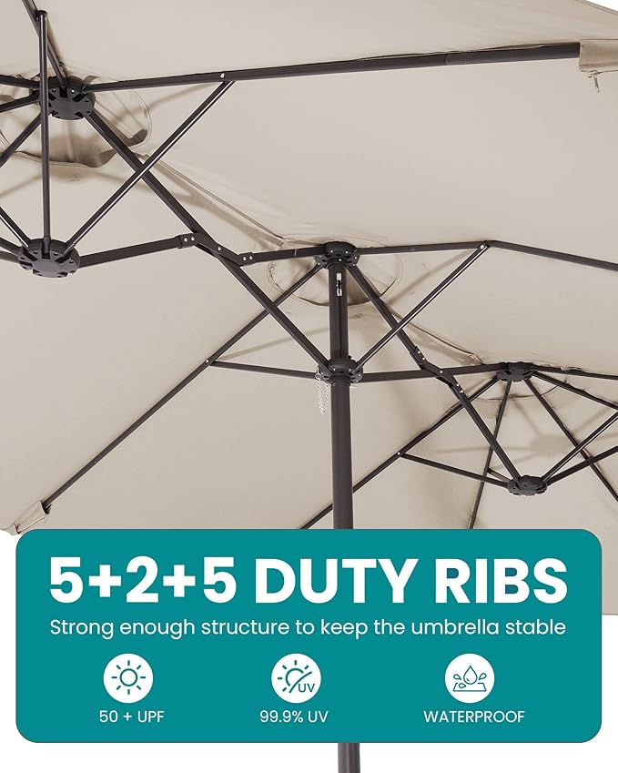 SERWALL 8-Piece Patio Dining Sets with 15FT Double Side Patio Umbrella, Outdoor HDPE Dining Furniture Set with Umbrella Hole Cut-Out Table and 6 Chairs, Aruba（Umbreall Base not Included）