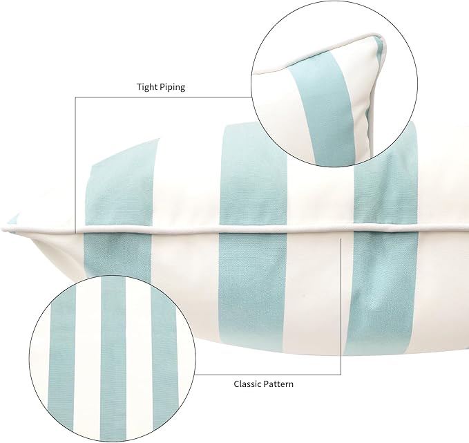 Decorative Patio Throw Pillows Pack of 2 Water Resistant Pillow Set of 2(18" x 12") Double Printed Rectangle Pillow for Outdoor Sofa&Chair,Light Blue Stripes