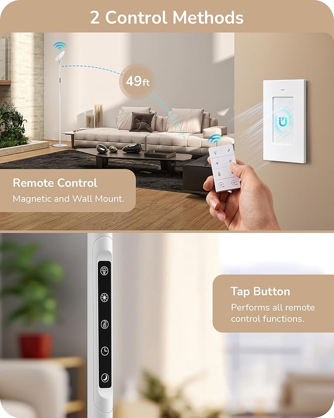 EDISHINE 76" Tall Floor Lamp, 28W 2500LM Bright LED Lights for Living Room, 300° Flexible Head Modern Torchiere Corner Lamps with Remote, 2700K-6500K Dimmable Standing Lamps for Bedroom, Office, White