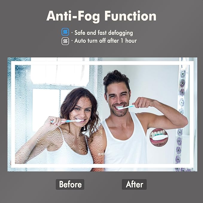 GarveeHome 60"x 36" LED Bathroom Mirror with Lights, Dimmable, Anti-Fog, Backlit + Front Lit, Smart Bathroom Vanity Mirror for Wall, Memory Function, Shatter-Proof (Horizontal/Vertical)