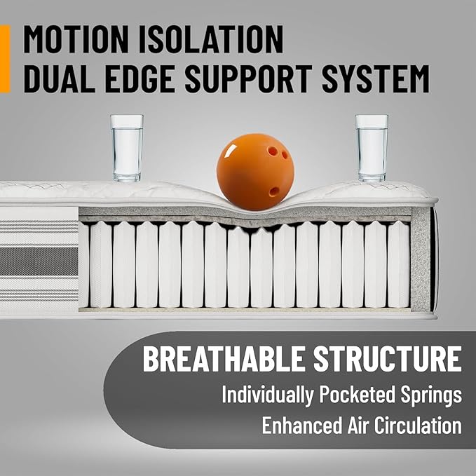 Ottomanson Queen 12" Hybrid Mattress - Meditation Antistatic Quilted Cover - Made in USA - Firm Support - Individually Pocketed Coils & CertiPUR-US Foam - Fiberglass-Free - Bed in a Box