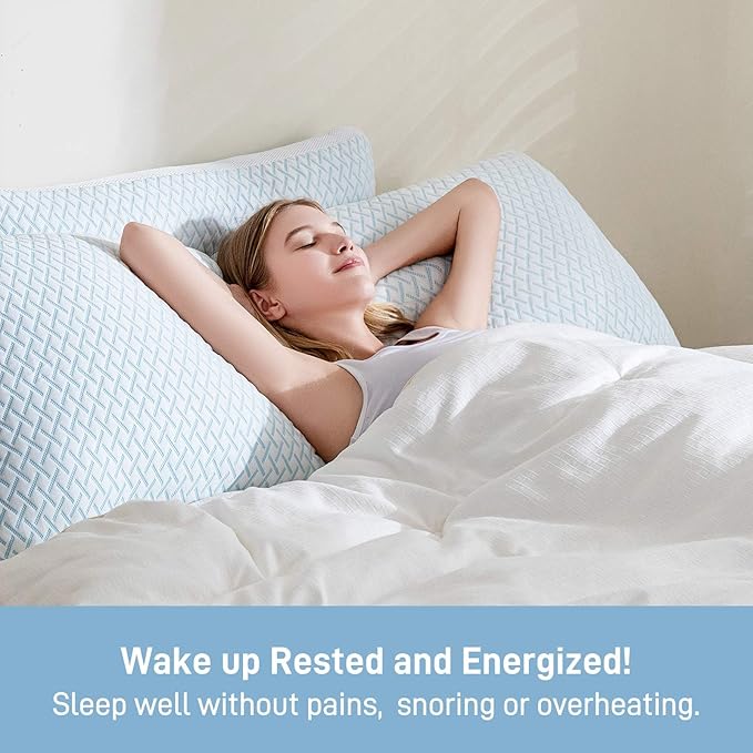 Shredded Memory Foam Cooling Soft Pillows Queen Size Set of 2, Adjustable Hypoallergenic Hotel Quality Pillow for Side, Back and Stomach Sleeper, Bamboo Viscose Cover, Oeko-TEX Certified