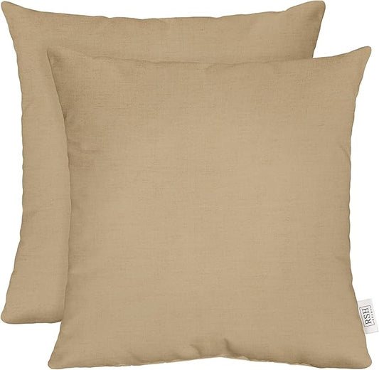 RSH DECOR: Sunbrella Square Throw Pillows Set of 2 | 24" x 24" | Water and Fade-Resistant Performance Fabric | Outdoor Pillow Covers with Down-Alternative Inserts | Canvas Heather Beige