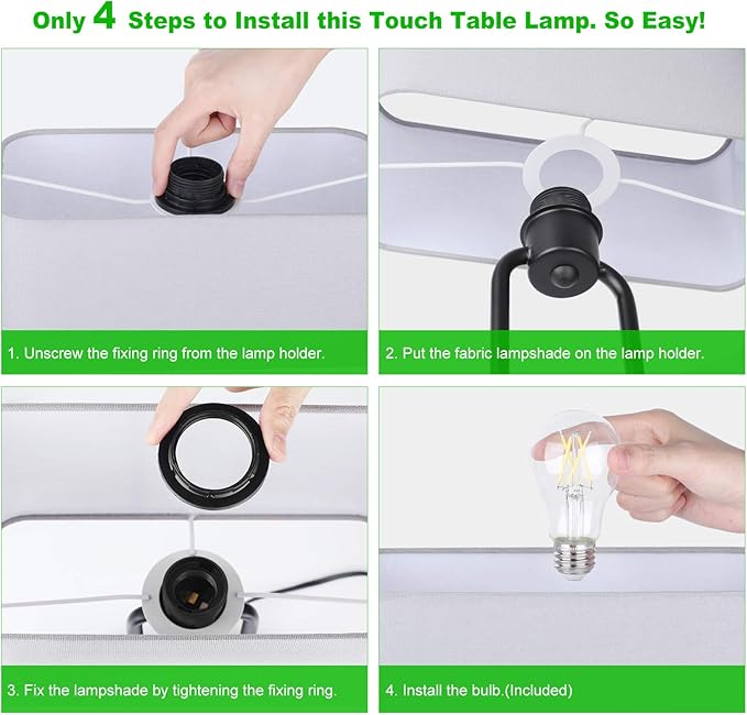 Bedside Touch Control Table Lamp with Dual USB Charging Ports 1 AC Outlet, 3 Way Dimmable Modern Nightstand Lamp with Grey Fabric Shade, Desk Lamp for Bedroom Living Room Office with 5000K LED Bulb