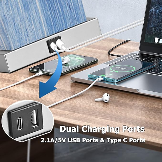 24” Tall Touch Control Table Lamps Set of 2, Blue Navy Lamps w/ USB& Type C Ports, Dimmable Coastal Bedside Nightstand Lamp White Shade, Large Lamps for Living Room End table Bedroom (Bulbs Included)