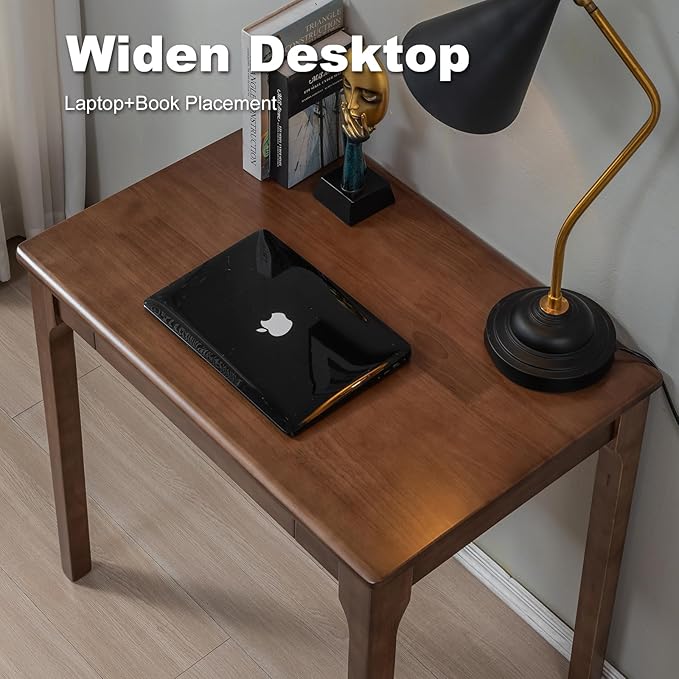 Solid Wood Desk, Gaming Study Home Office Desks for Work, Student PC Desk for Bedroom, Small Computer Desk for Small Spaces, Easy to Assemble (Walnut Color, 31inch)