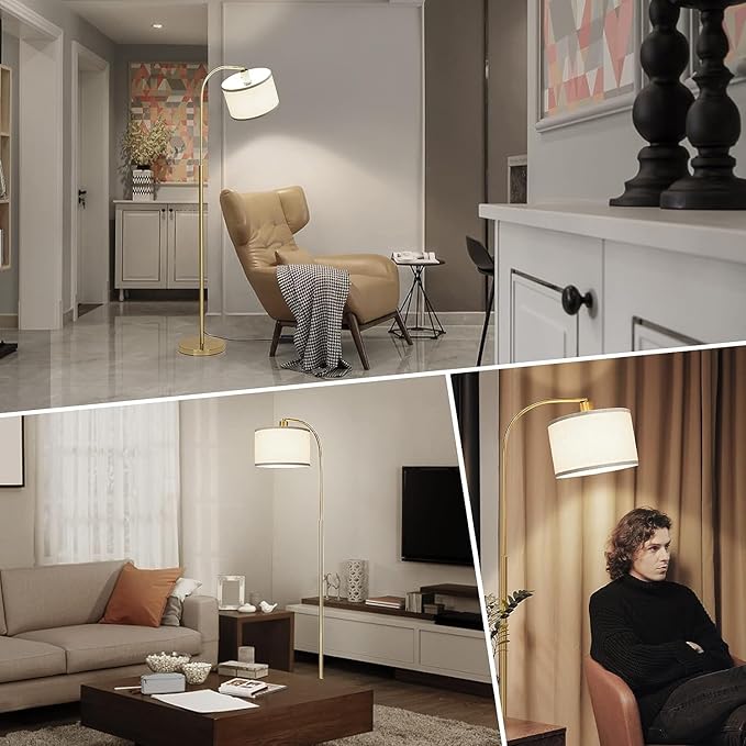 Boncoo LED Floor Lamp Fully Dimmable Modern Standing Lamp Arc Floor Lamp with Adjustable Drum Shade, Tall Pole Reading Lamp Light for Living Room Bedroom Study Room, Bulb Included