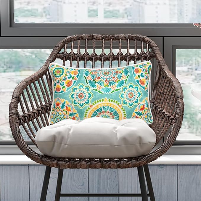 FUNHOME Indoor Outdoor Lumbar Pillow Covers ONLY, Water-Repellent Fade-Resistant Patio Lumbar Cases 12” x 20”, Throw Pillowcase Shell for Couch Garden Furniture Use -Cyan Circle