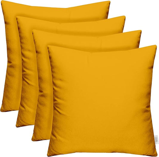 RSH DECOR: Sunbrella Square Throw Pillows Set of 4 | 20" x 20" | Water and Fade-Resistant Performance Fabric | Outdoor Pillow Covers with Down-Alternative Inserts | Canvas Sunflower Yellow