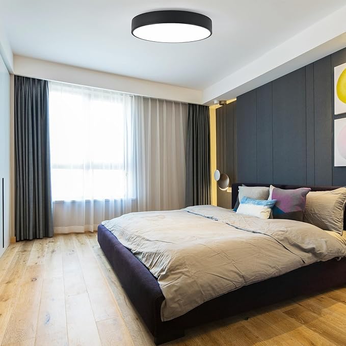 Modern Black Flush Mount Ceiling Light 18 Inch, 4-Lights Round Ceiling Light, Minimalistic Ceiling Lamp Acrylic Shade Lighting Fixture for Bedroom Laundry Room Bathroom Hallway