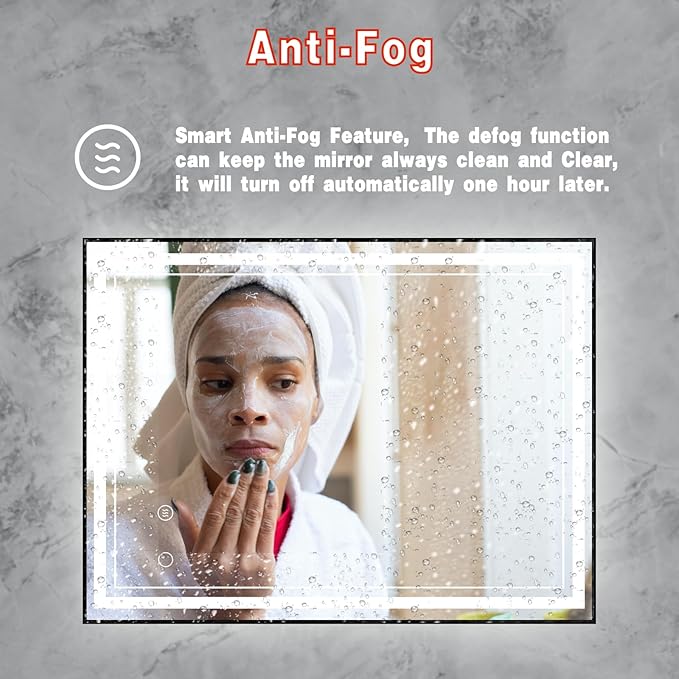 40" x 30" LED Bathroom Mirror with Lights Framed LED Mirror for Bathroom Backlit and Front Lighted Bathroom Mirror Black Square Aluminum Frame Anti-Fog Dimmable Shatter-Proof Memory