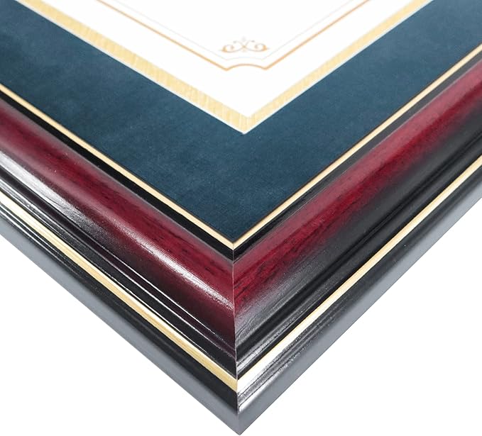 GraduationMall 8.5x11 Diploma Frame with Navy over Gold Mat or Display 11x14 Certificate without Mat,Solid Wood & UV Protection Acrylic,Glossy Cherry Finish with Gold Trim