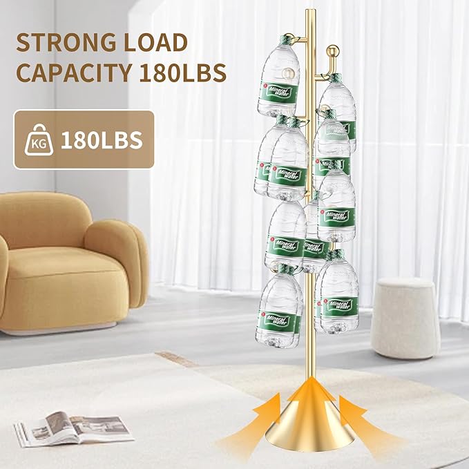 Modern Metal Coat Rack Stand with Cone Base, Heavy Duty Coat Rack Freestanding with 8 Hooks, Golden Cactus Standing Coat Racks for Bag, Jacket, Entryway Office (Golden cone base)