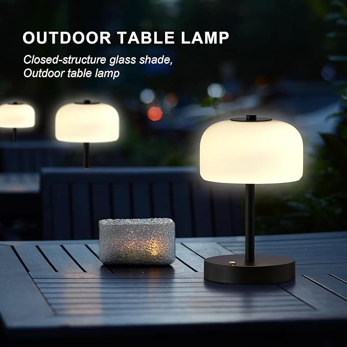 Oneach 9" Small Portable Cordless Table Lamp, 3-Way Dimmable Touch Rechargeable Battery Powered Mushroom Lamp Bedroom Dining Table Living Room Shelf Decor, Black