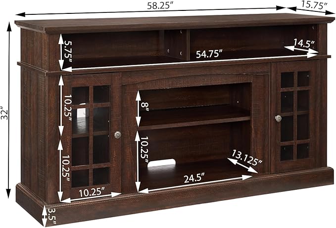 HMFULE 58" TV Stands for Living Room 55 60 65 inch Television, Entertainment Center 2 Glass Doors & Adjustable Shelves, Wood Modern Farmhouse Buffet Cabinet with Storage, Bedroom Furniture (Espresso)